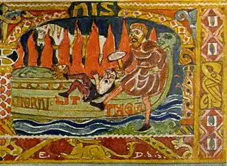 Image 61Thor kicks Litr onto Baldr's Hringhorni, illustration by Emil Doepler (ca. 1905) (from List of mythological objects)