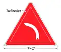 Sign to give warning of a bend