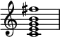 {
\override Score.TimeSignature #'stencil = ##f
\relative c' {
\time 4/4
<c e g b fis'>1
}
}